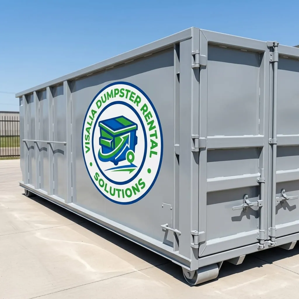 Roll-off dumpster in service on a job in Visalia, CA Roll-off dumpster in service on a job in Visalia, CA